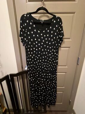 J Jill Black Short-Sleeve Printed Midi Dress
